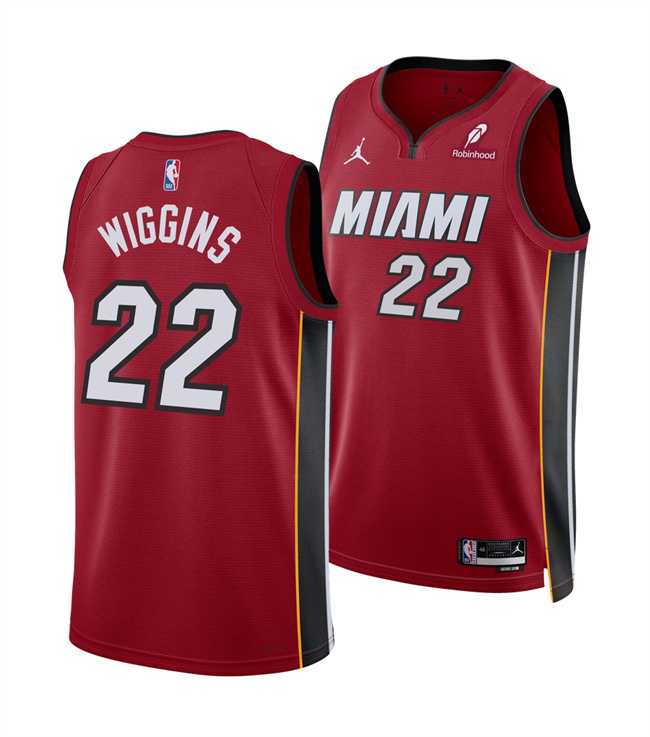Men%27s Miami Heat #22 Andrew Wiggins Red 2025 Statement Edition Swingman Stitched Jersey Dzhi